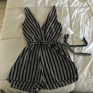 Windsor Black and White Striped V-neck Romper